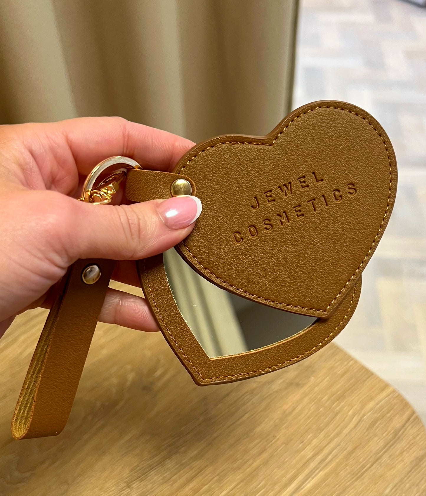 Tan coloured Heart Mirror Keychain