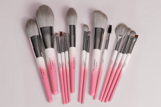 14 Piece Complete Makeup Brush Set Ombre Blush Pink