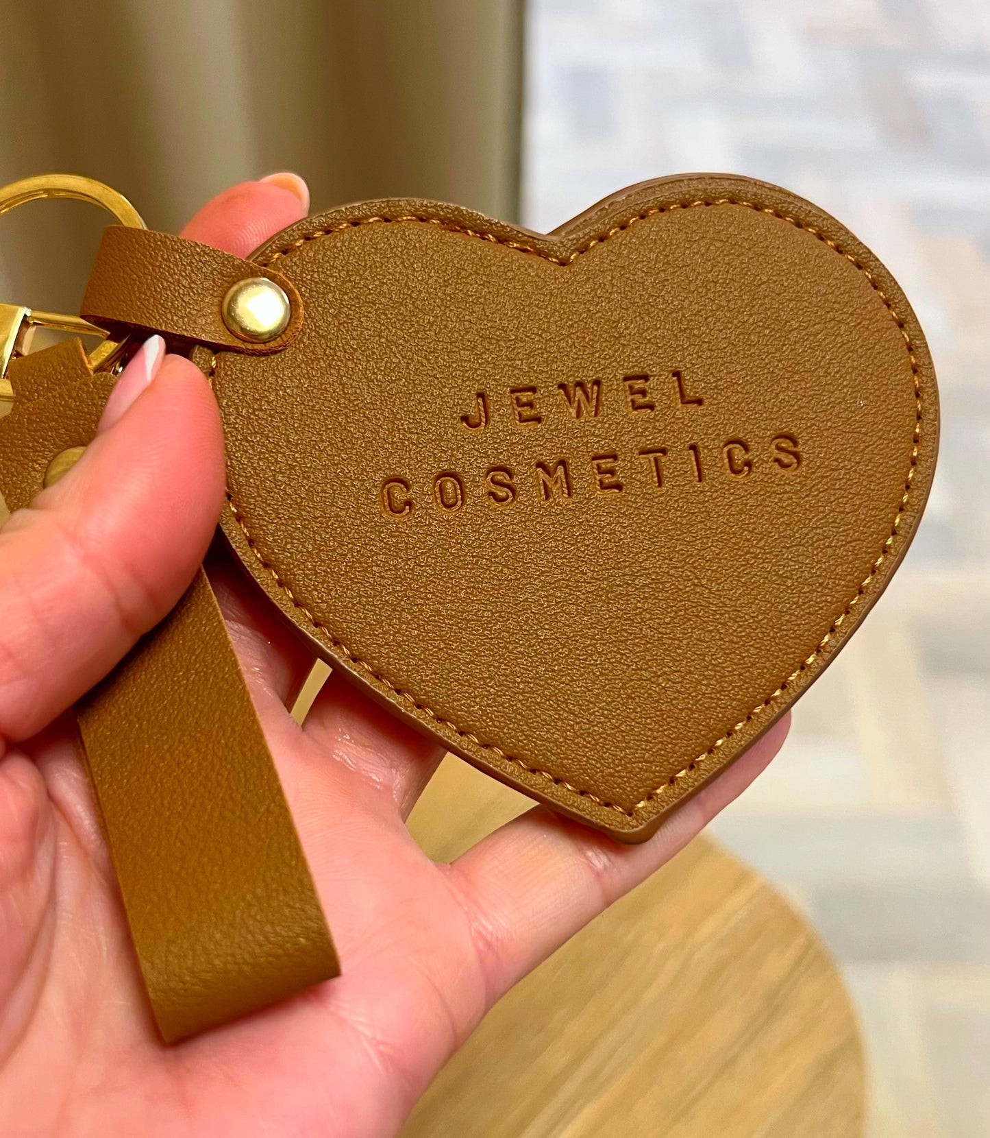 Tan coloured Heart Mirror Keychain