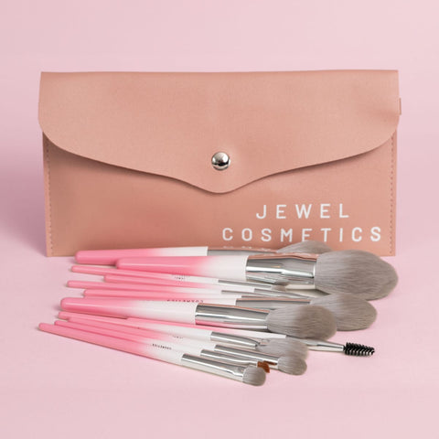 14 Piece Complete Makeup Brush Set Ombre Blush Pink