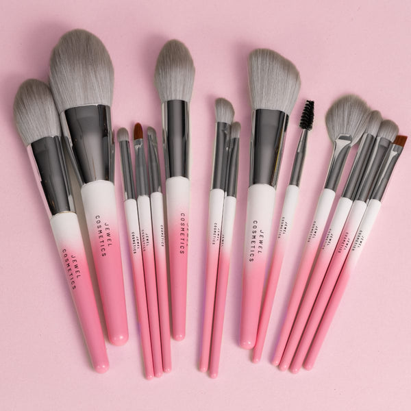 14 Piece Complete Makeup Brush Set Ombre Blush Pink
